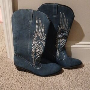 Women's Blue Embroidered Cowboy Boots